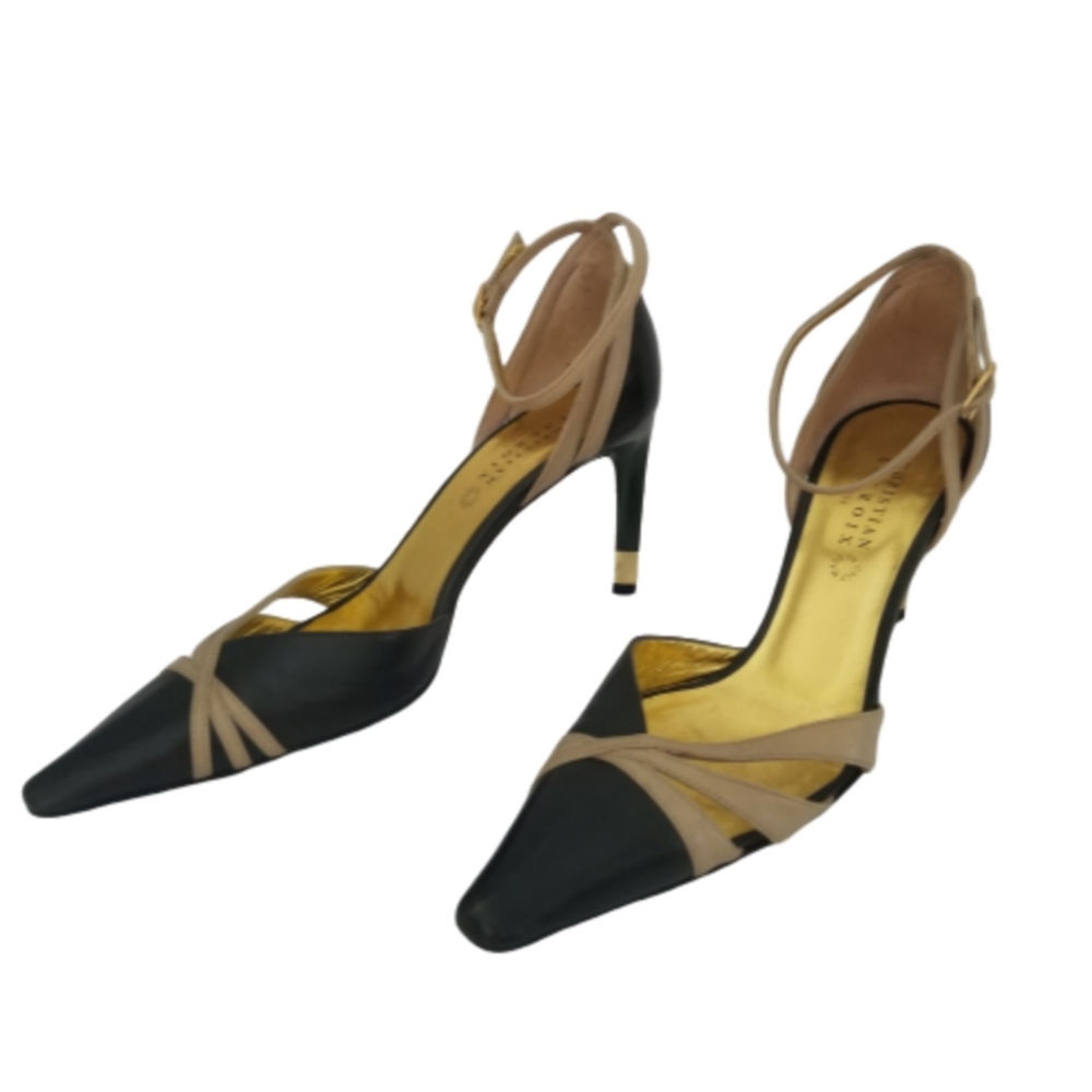 CHRISTIAN LACROIX ankle strap Heels womens size 7.5 two tone green gold holiday - Picture 6 of 6